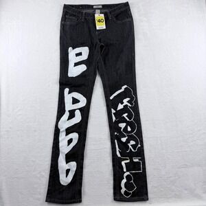 Y2K SO Graphic‎ Graffiti Skinny Jeans Emo Streetwear Black Womens 7